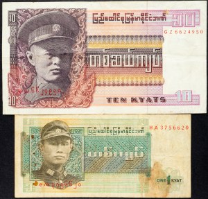 Birmanie, 1, 10 Kyats 1972-1973
