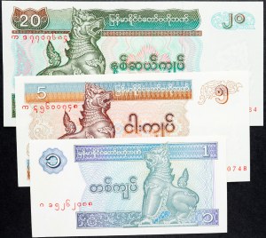 Birmania, 1, 5, 20 Kyats 1994-1997