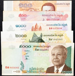 Kambodža, 100, 500, 1000, 2000, 5000 Riels 2014, 2004, 2007, 2007, 2007, 2007