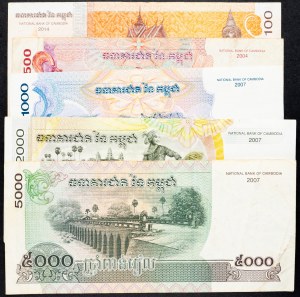 Kambodža, 100, 500, 1000, 2000, 5000 Riels 2014, 2004, 2007, 2007, 2007, 2007