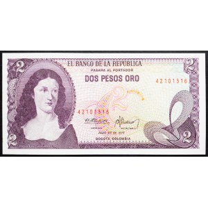 Colombia, 2 Pesos Oro 1977