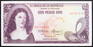 Colombia, 2 Pesos Oro 1977