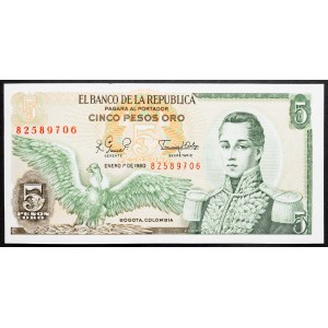 Colombia, 5 Pesos Oro 1980