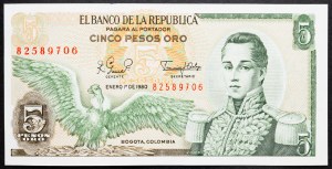 Kolumbie, 5 pesos Oro 1980