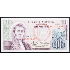 Colombia, 10 Pesos Oro 1980