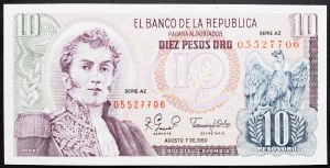 Colombia, 10 Pesos Oro 1980