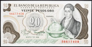 Kolumbie, 20 pesos Oro 1982