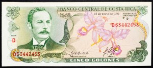 Kostaryka, 5 Colones 1992