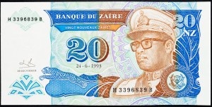 République démocratique du Congo, 20 Nouveaux Zaires 1993