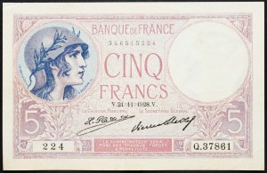 Francie, 5 franků 1928