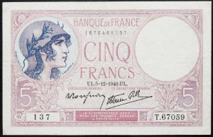 France, 5 Francs 1940