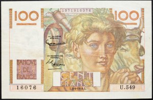Francúzsko, 100 frankov 1953