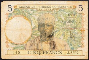 Afrique de l'Ouest française, 5 Francs 1938