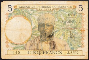 Französisch-Westafrika, 5 Francs 1938