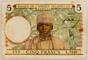 French West Africa, 5 Francs 1941