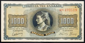 Grecja, 1000 drachm 1942