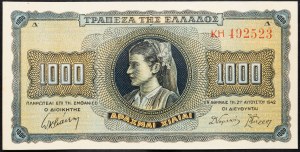 Řecko, 1000 drachmai 1942