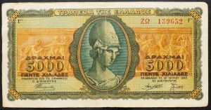 Grecja, 5000 drachm 1943