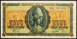 Grecja, 5000 drachm 1943