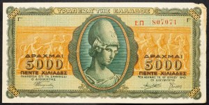 Grecja, 5000 drachm 1943