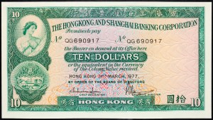 Hongkong, 10 dolarów, 1977 r.