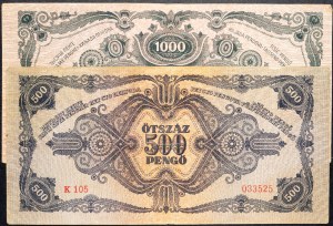 Maďarsko, 500, 1000 Pengő 1945