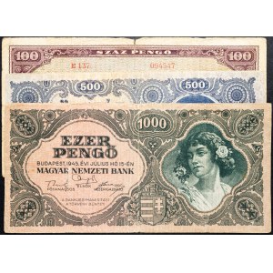 Ungarn, 100, 500, 1000 Pengő 1945