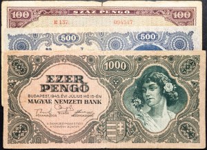Maďarsko, 100, 500, 1000 Pengő 1945