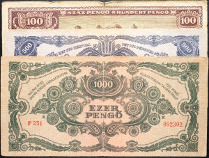 Hongrie, 100, 500, 1000 Pengő 1945