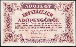 Hongrie, 100 000 Adópengő 1946