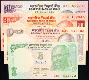 India, 5, 10, 20, 50 rupií 1997-2008