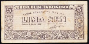 Indonesia, 5 sen 1945