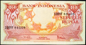 Indonésie, 10 rupií 1959