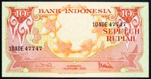Indonésie, 10 Rupiah 1959