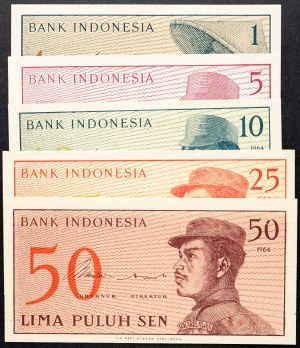 Indonézia, 1, 5, 10, 25, 50 Sen 1964