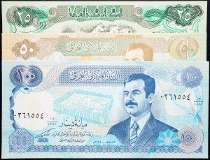 Irak, 25, 50, 100 dinárov 1990, 1994, 1994