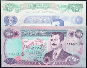 Irak, 25, 100, 250 Dinars 1990, 1994, 1995