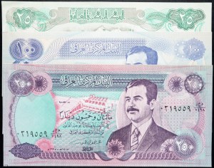 Irak, 25, 100, 250 dinarów 1990, 1994, 1995