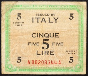 Itálie, 5 lir 1943