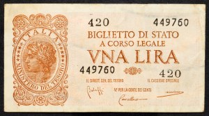 Italy, 1 Lire 1944