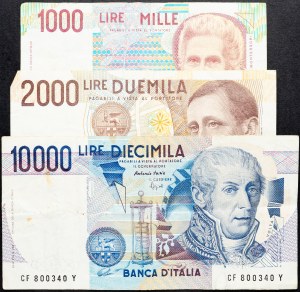Italy, 1000, 2000, 10000 Lire 1990, 1990, 1984