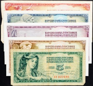 Jugoslavie, 5, 10, 20, 50, 100 Dinara 1968, 1978, 1981