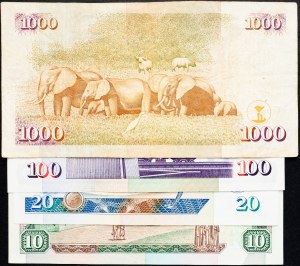 Kenia, 10, 20, 100, 1000 Shilingi 1991, 1995, 2004, 2000