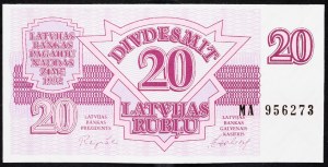 Lotyšsko, 20 Rubl 1992