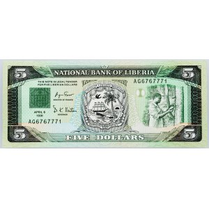 Liberia, 5 Dollars 1991