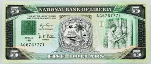 Liberia, 5 dolarów 1991