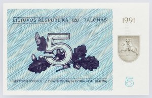 Lithuania, 5 Talonas 1991