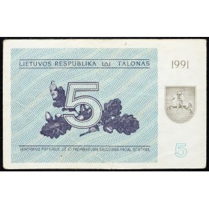 Lithuania, 5 Talonas 1991