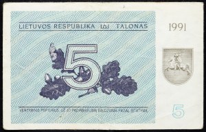 Lithuania, 5 Talonas 1991