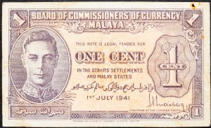 Malaysia, 1 Cent 1941